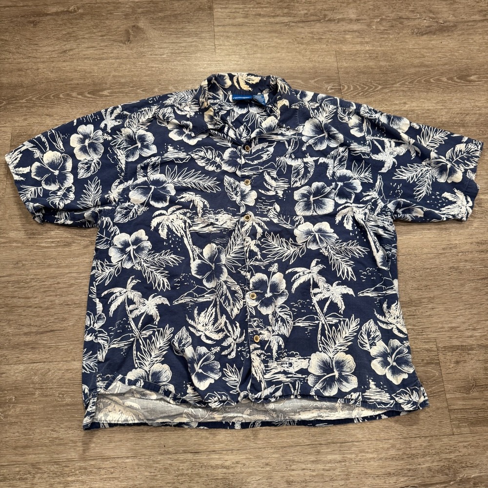 Vintage Op Ocean Pacific Shirt Mens‎ XXL Blue Floral Hawaiian Button Up Cotton